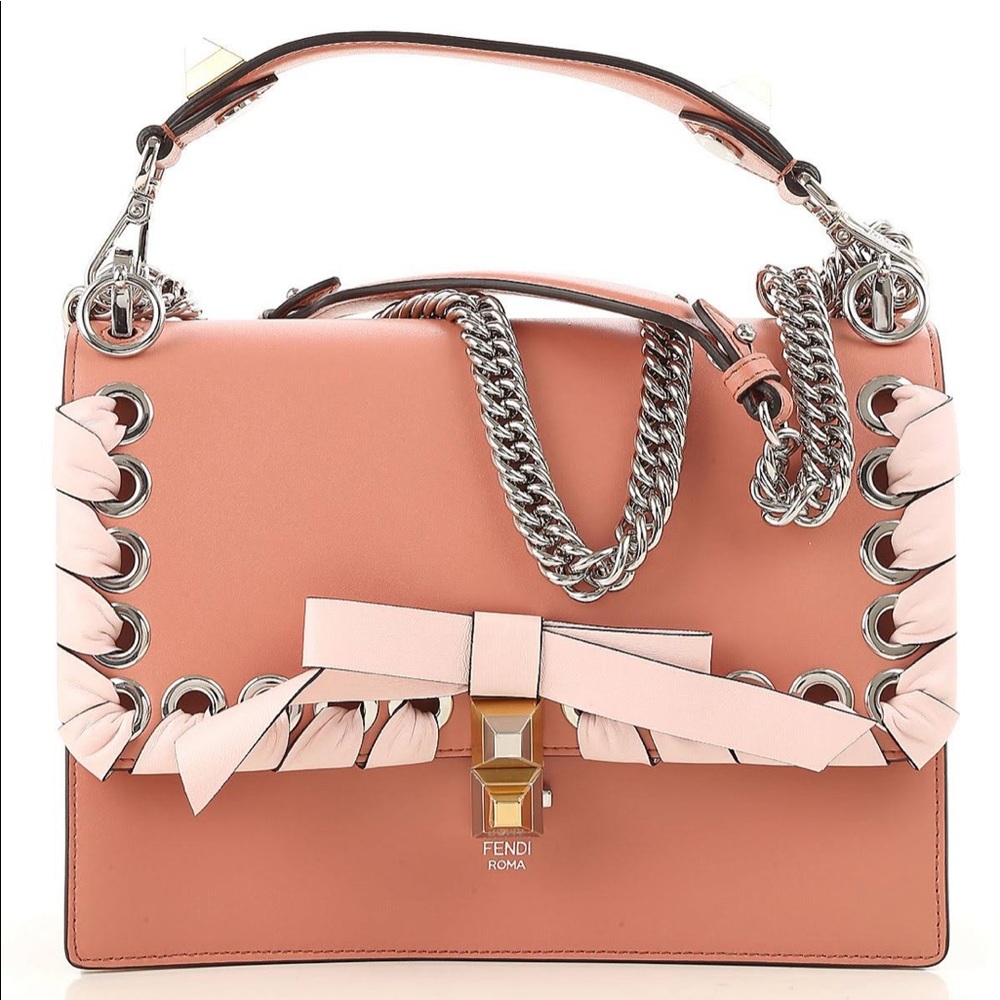 Fendi Vitello Liberty Shiny Nappa Lace Up Bow KanI Shoulder Bag Macaron Confetto